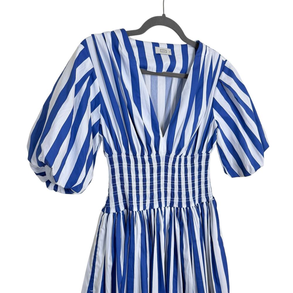 NEW AYR Extra Extra Maxi Dress Marais Blue Regatta Stripe Size XS Puff‎ Sleeve - Picture 3 of 6